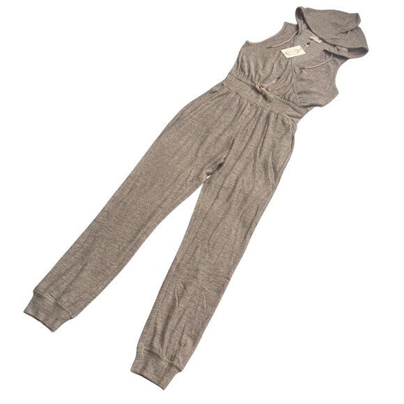Joyfolie Baylee Hooded Sleeveless Jumpsuit small Drawstring Waist heather taupe - Picture 11 of 15